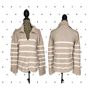 Abercrombie & Fitch Striped Beige and White Women's Sweater XXL